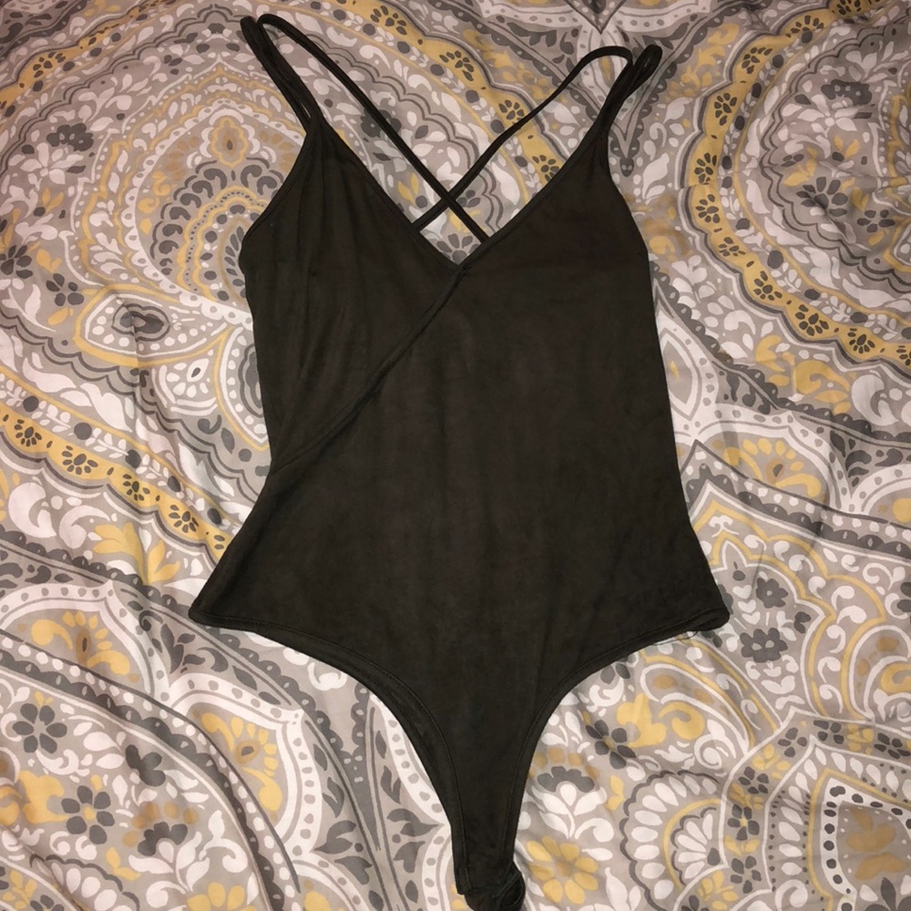 adorable suede thong bodysuit